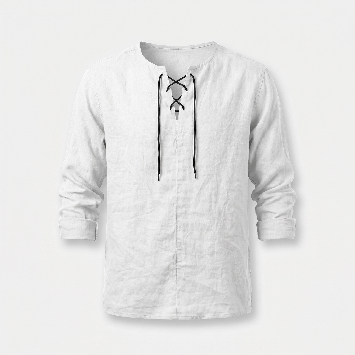 Camisa de lino de verano con cordones para hombre
