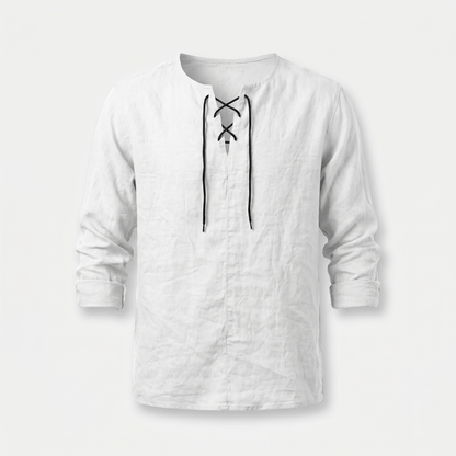 Camisa de lino de verano con cordones para hombre