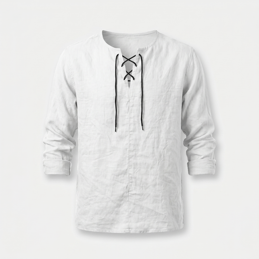 Camisa de lino de verano con cordones para hombre