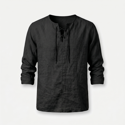 Camisa de lino de verano con cordones para hombre