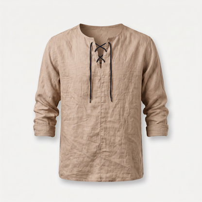 Camisa de lino de verano con cordones para hombre