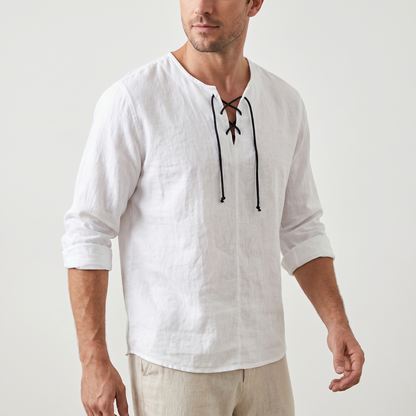 Camisa de lino de verano con cordones para hombre