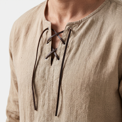 Camisa de lino de verano con cordones para hombre