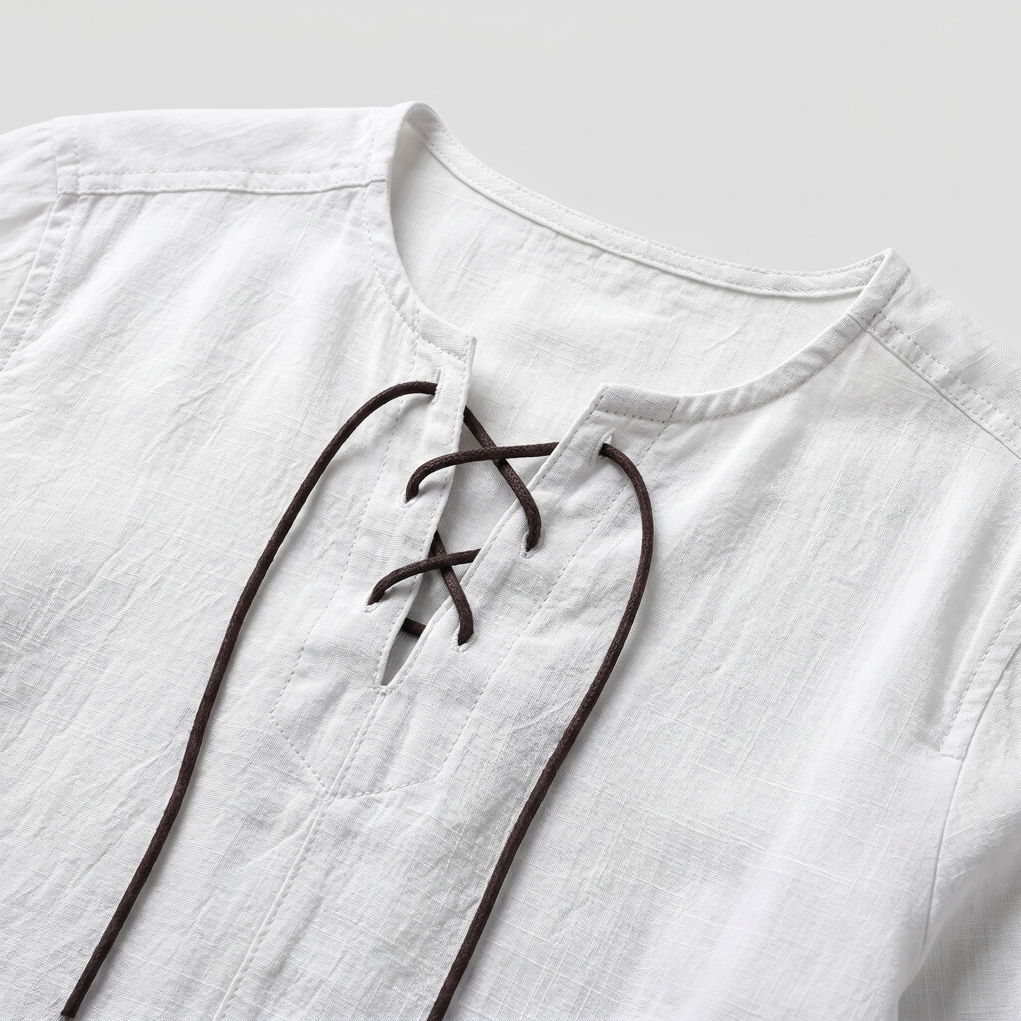 Camisa de lino de verano con cordones para hombre