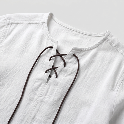 Camisa de lino de verano con cordones para hombre