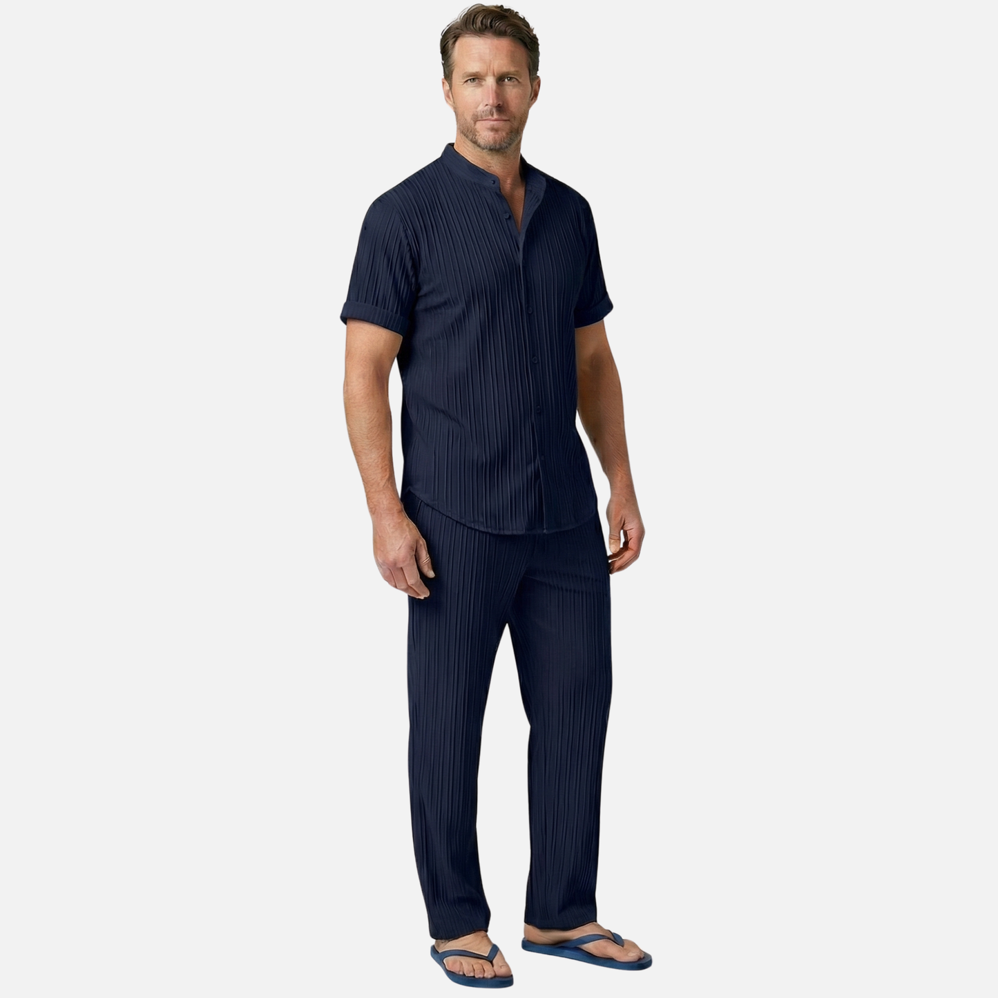 Conjunto veraniego plisado de dos piezas con cintura elástica para hombre