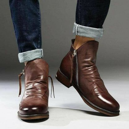 Botas de cuero liso con cremallera para hombre
