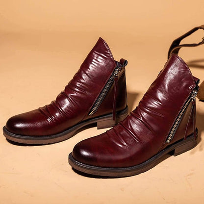 Botas de cuero liso con cremallera para hombre
