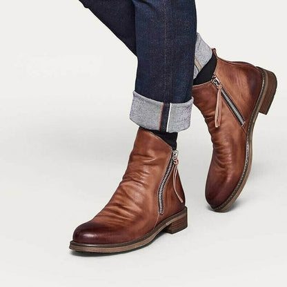 Botas de cuero liso con cremallera para hombre