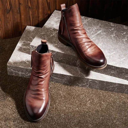 Botas de cuero liso con cremallera para hombre