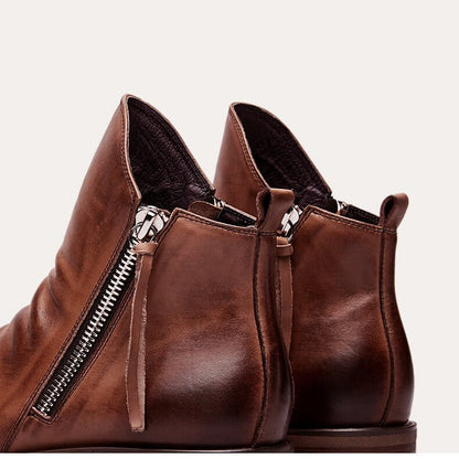 Botas de cuero liso con cremallera para hombre