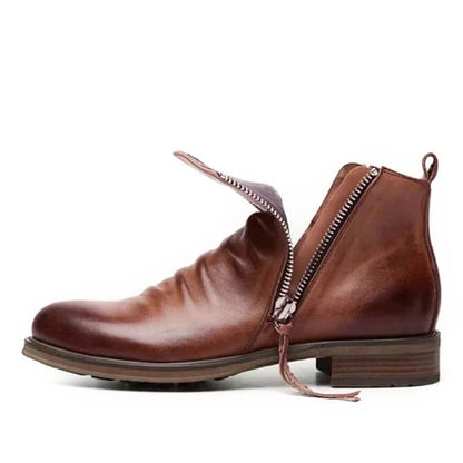 Botas de cuero liso con cremallera para hombre