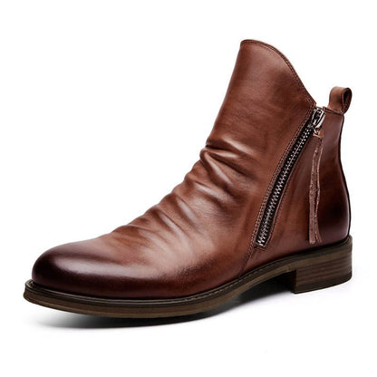 Botas de cuero liso con cremallera para hombre