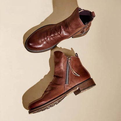 Botas de cuero liso con cremallera para hombre