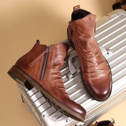 Botas de cuero liso con cremallera para hombre