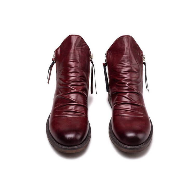 Botas de cuero liso con cremallera para hombre
