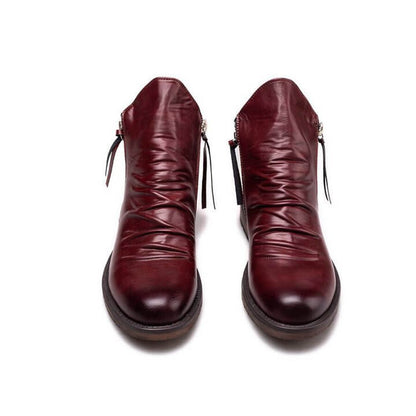 Botas de cuero liso con cremallera para hombre