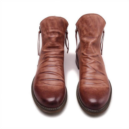 Botas de cuero liso con cremallera para hombre