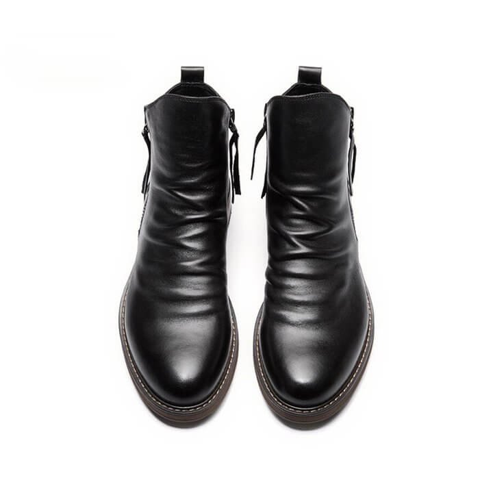 Botas de cuero liso con cremallera para hombre
