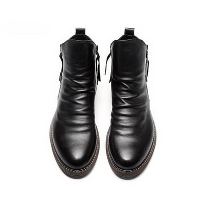 Botas de cuero liso con cremallera para hombre