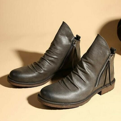 Botas de cuero liso con cremallera para hombre