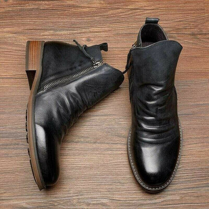 Botas de cuero liso con cremallera para hombre