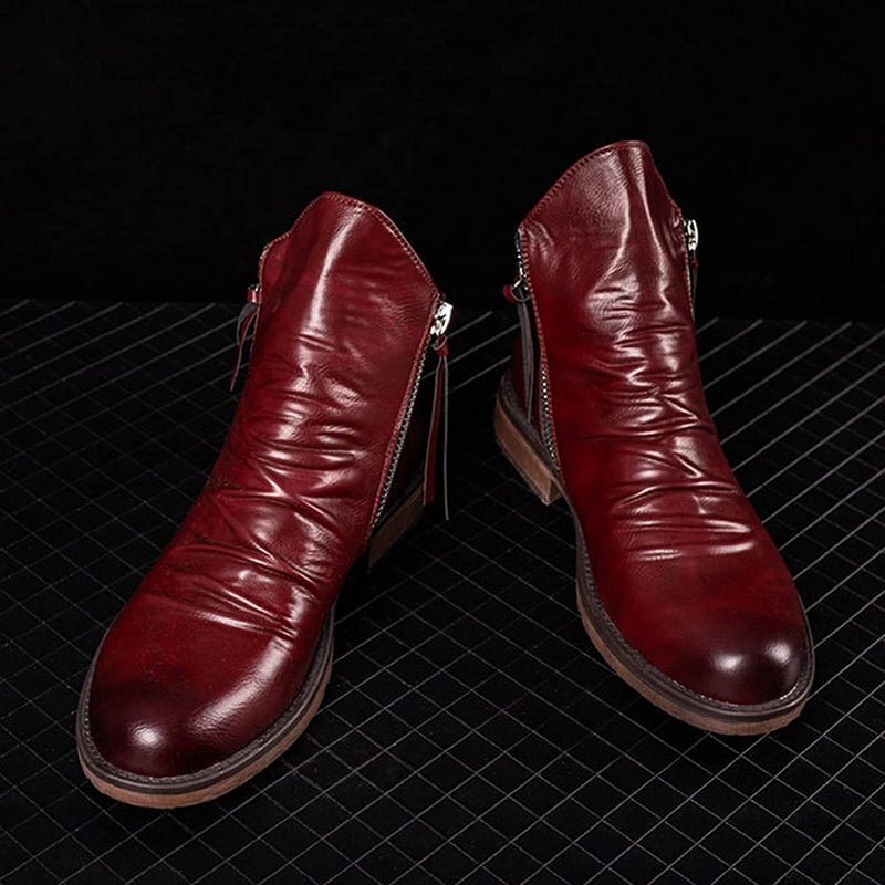 Botas de cuero liso con cremallera para hombre