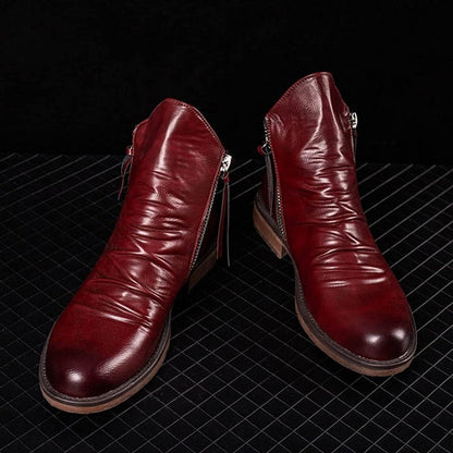Botas de cuero liso con cremallera para hombre