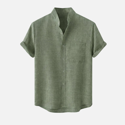 Camisa de mezcla de algodón para verano con cuello alto para hombre