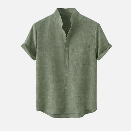 Camisa de mezcla de algodón para verano con cuello alto para hombre