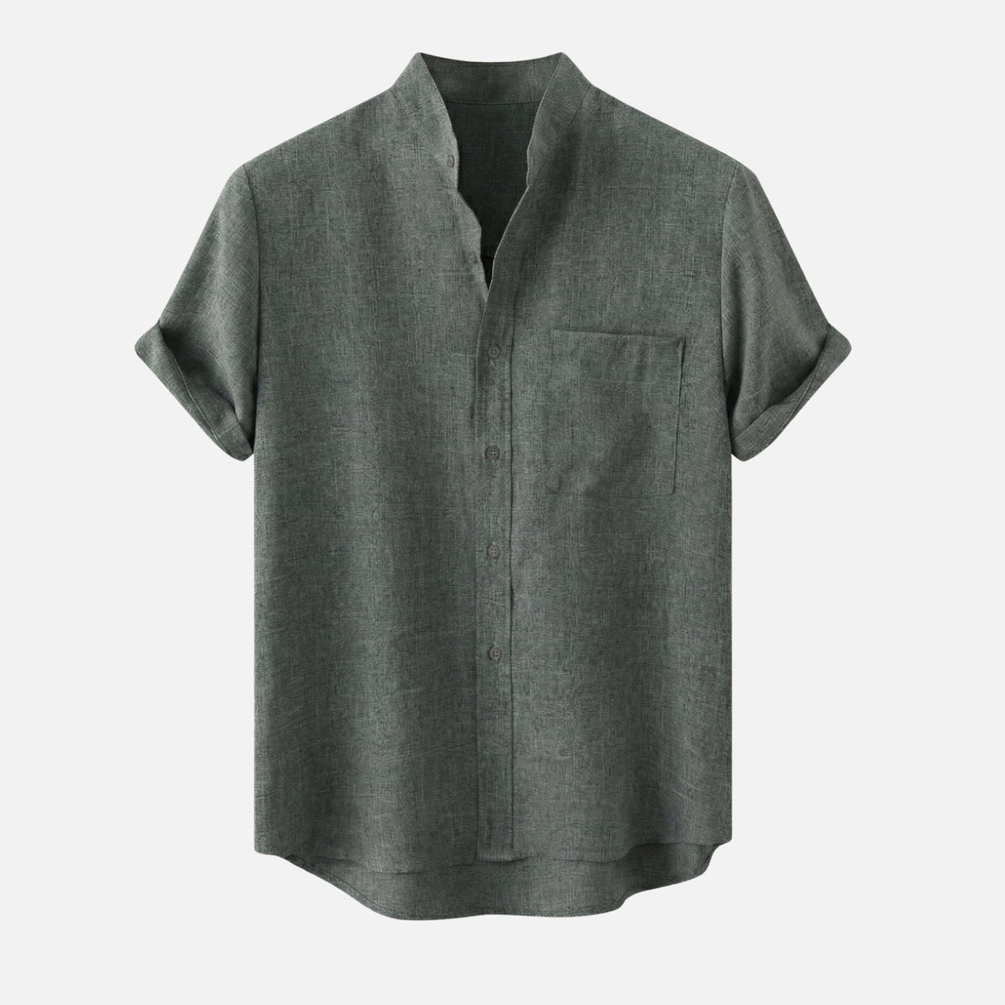 Camisa de mezcla de algodón para verano con cuello alto para hombre