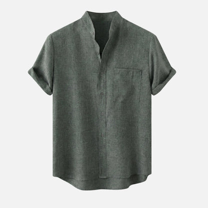 Camisa de mezcla de algodón para verano con cuello alto para hombre