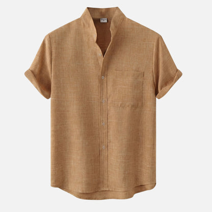 Camisa de mezcla de algodón para verano con cuello alto para hombre