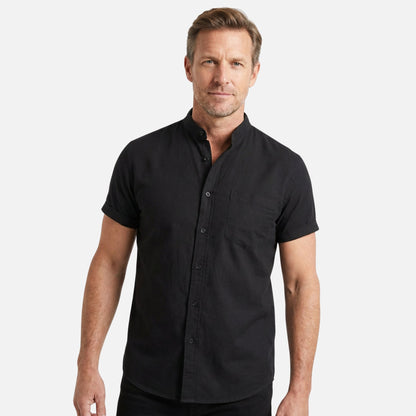 Camisa de mezcla de algodón para verano con cuello alto para hombre