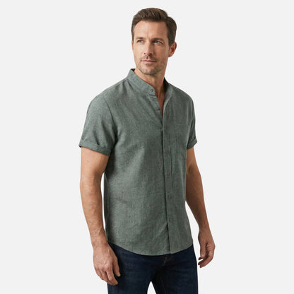 Camisa de mezcla de algodón para verano con cuello alto para hombre
