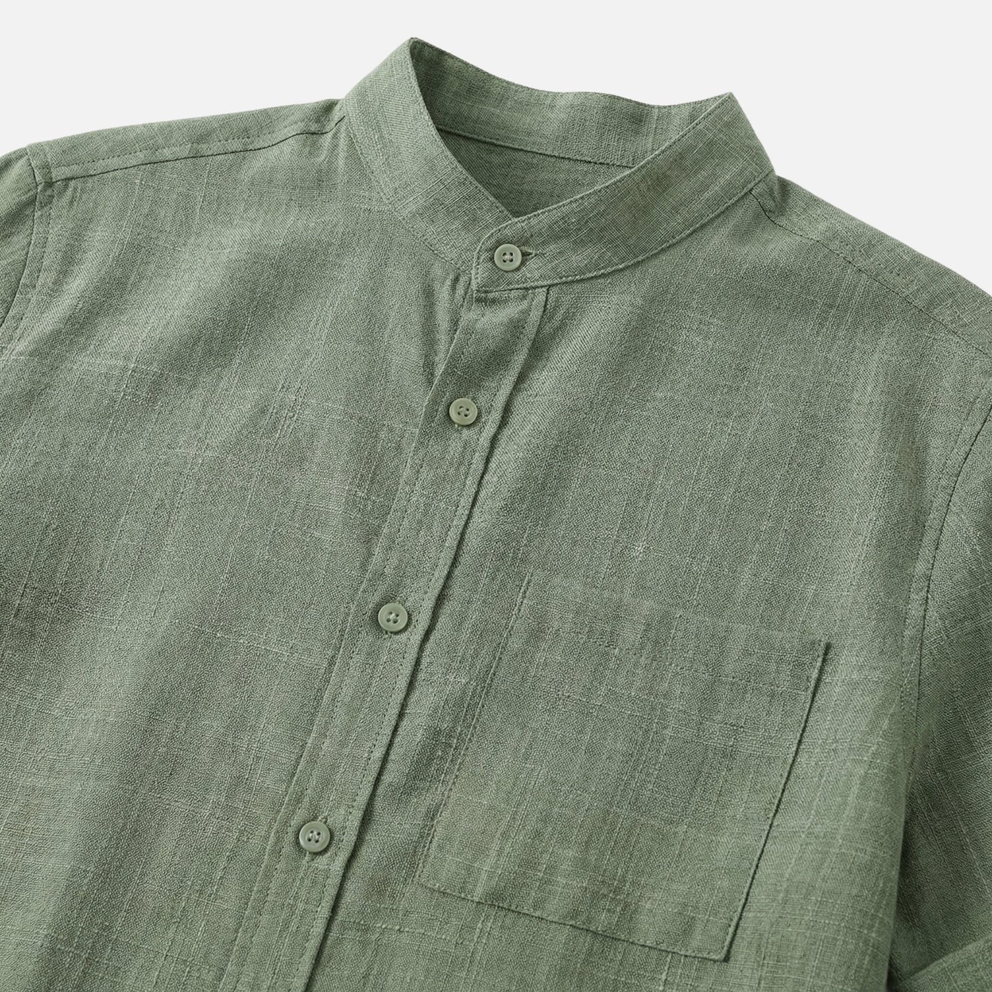 Camisa de mezcla de algodón para verano con cuello alto para hombre