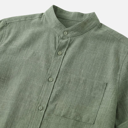 Camisa de mezcla de algodón para verano con cuello alto para hombre