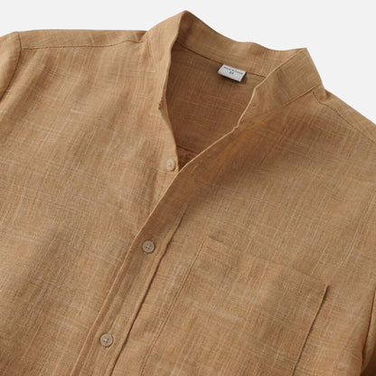 Camisa de mezcla de algodón para verano con cuello alto para hombre