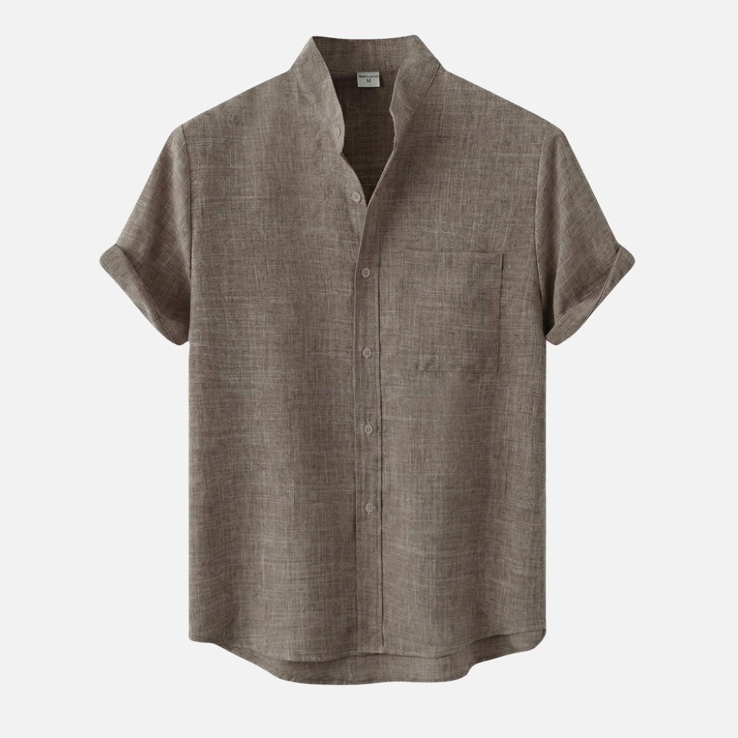 Camisa de mezcla de algodón para verano con cuello alto para hombre