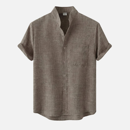 Camisa de mezcla de algodón para verano con cuello alto para hombre
