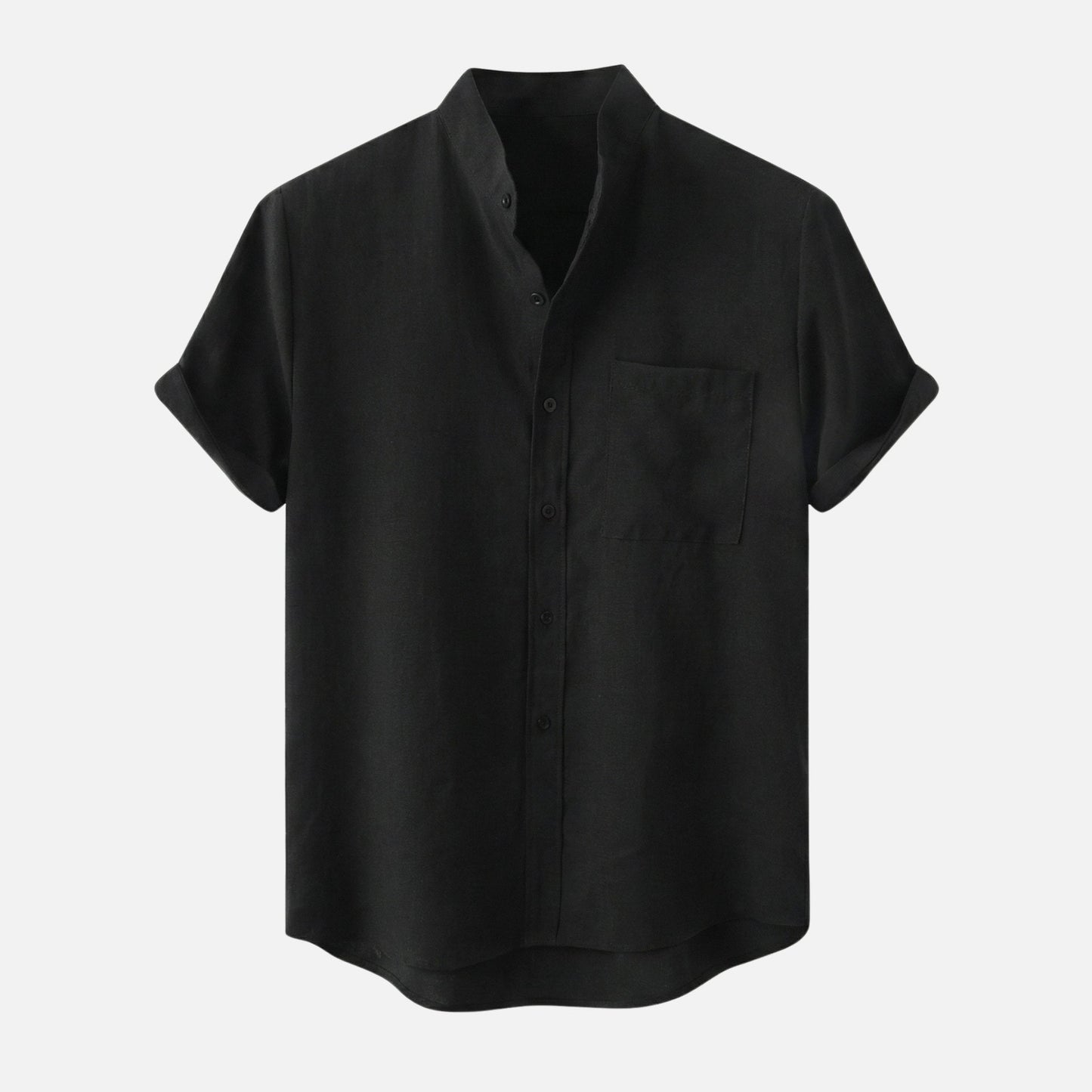 Camisa de mezcla de algodón para verano con cuello alto para hombre