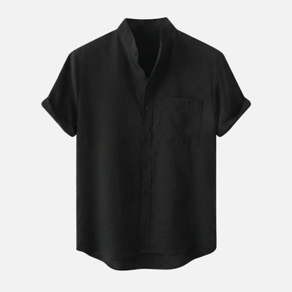 Camisa de mezcla de algodón para verano con cuello alto para hombre
