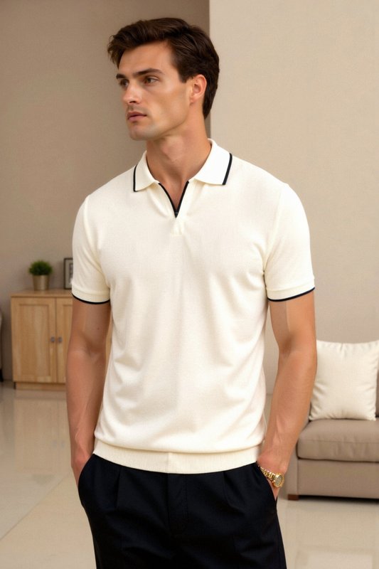 Polo entallado de piqué de algodón para hombre