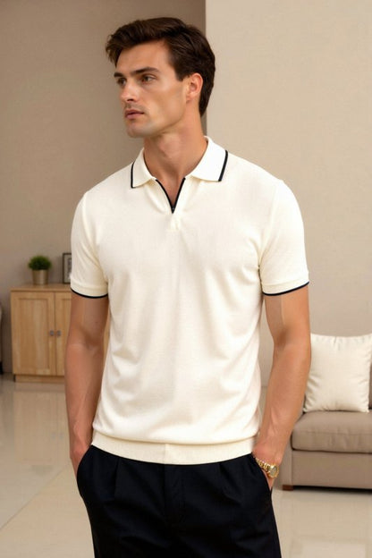 Polo entallado de piqué de algodón para hombre