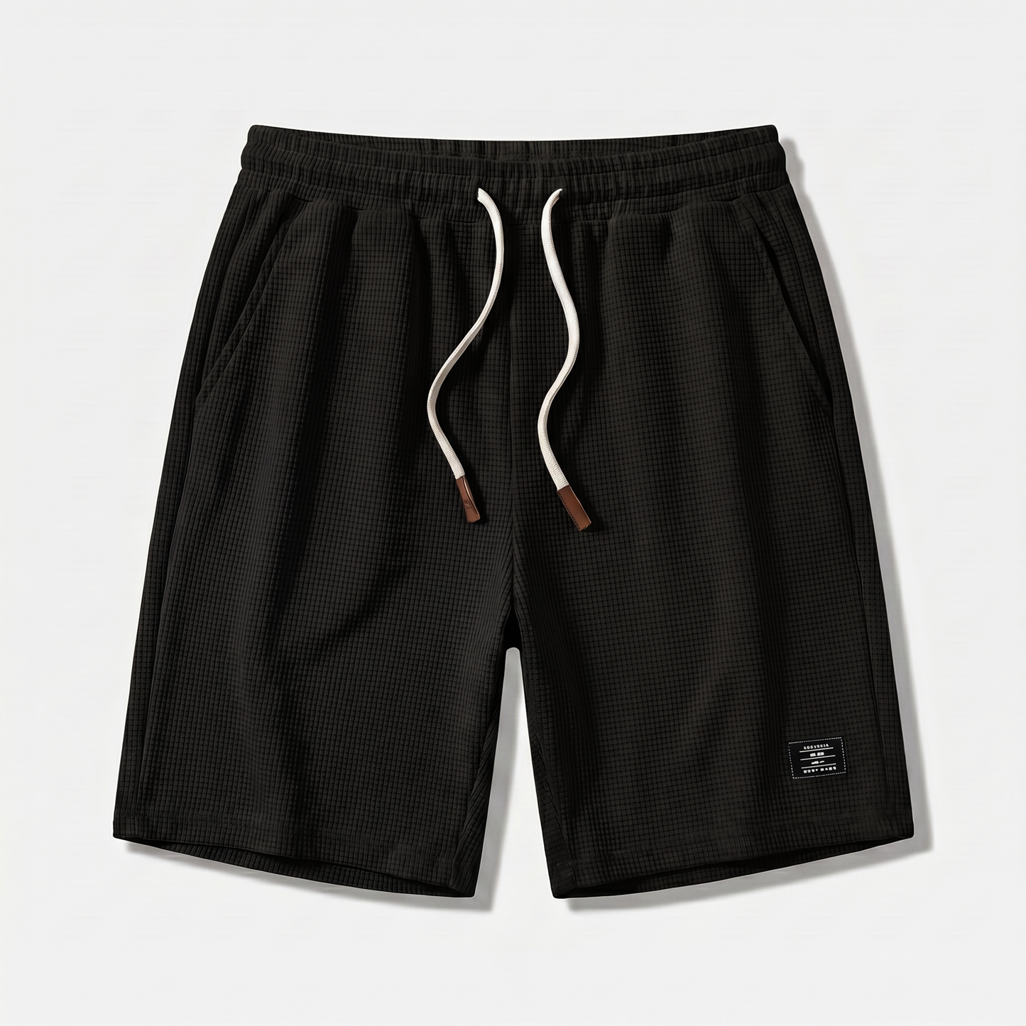 Pantalones cortos de punto waffle de verano con cordón para hombre