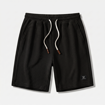 Pantalones cortos de punto waffle de verano con cordón para hombre