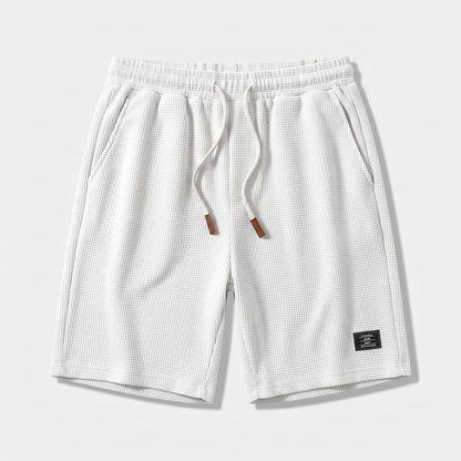 Pantalones cortos de punto waffle de verano con cordón para hombre