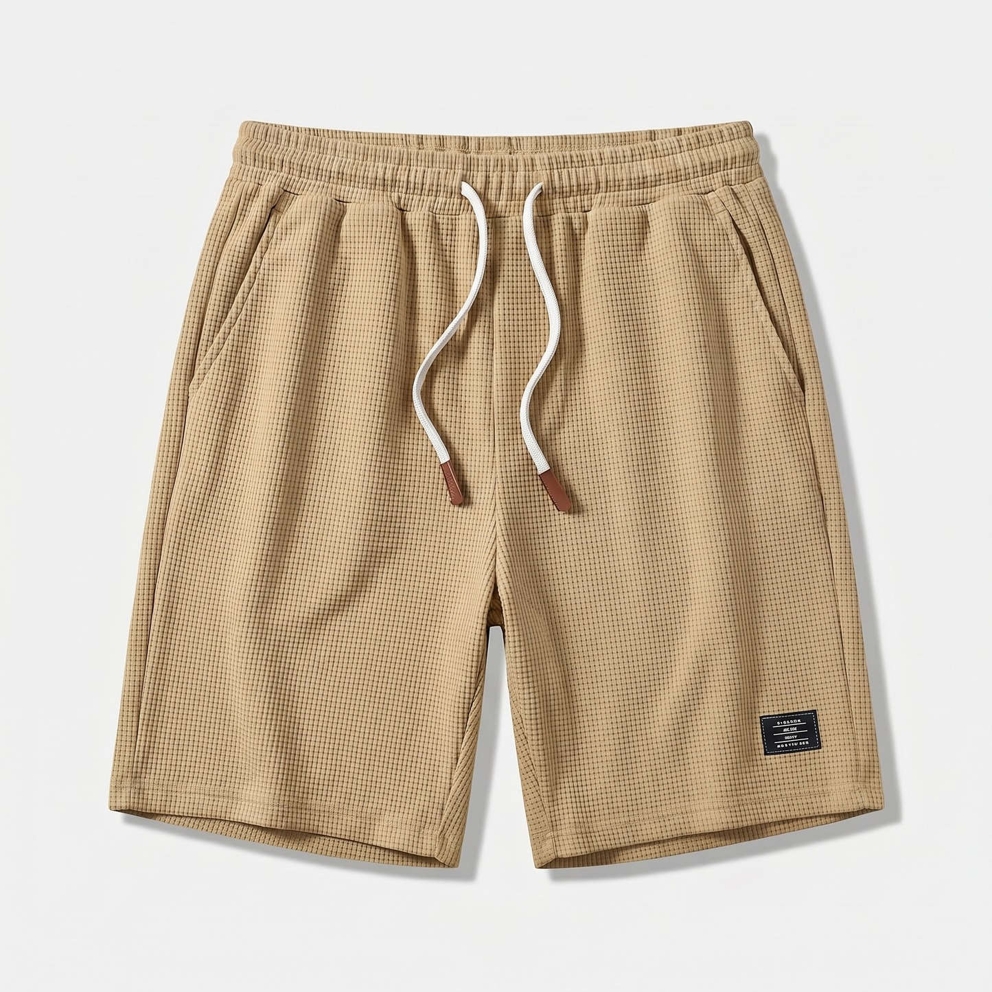 Pantalones cortos de punto waffle de verano con cordón para hombre