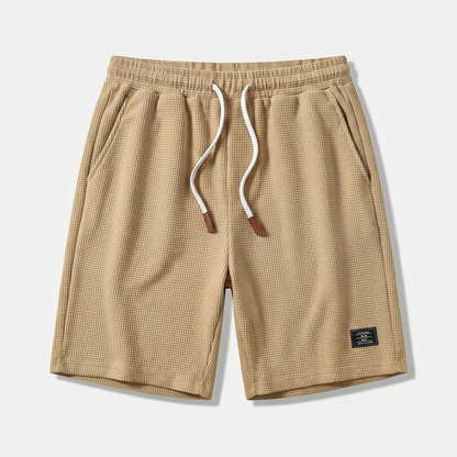 Pantalones cortos de punto waffle de verano con cordón para hombre
