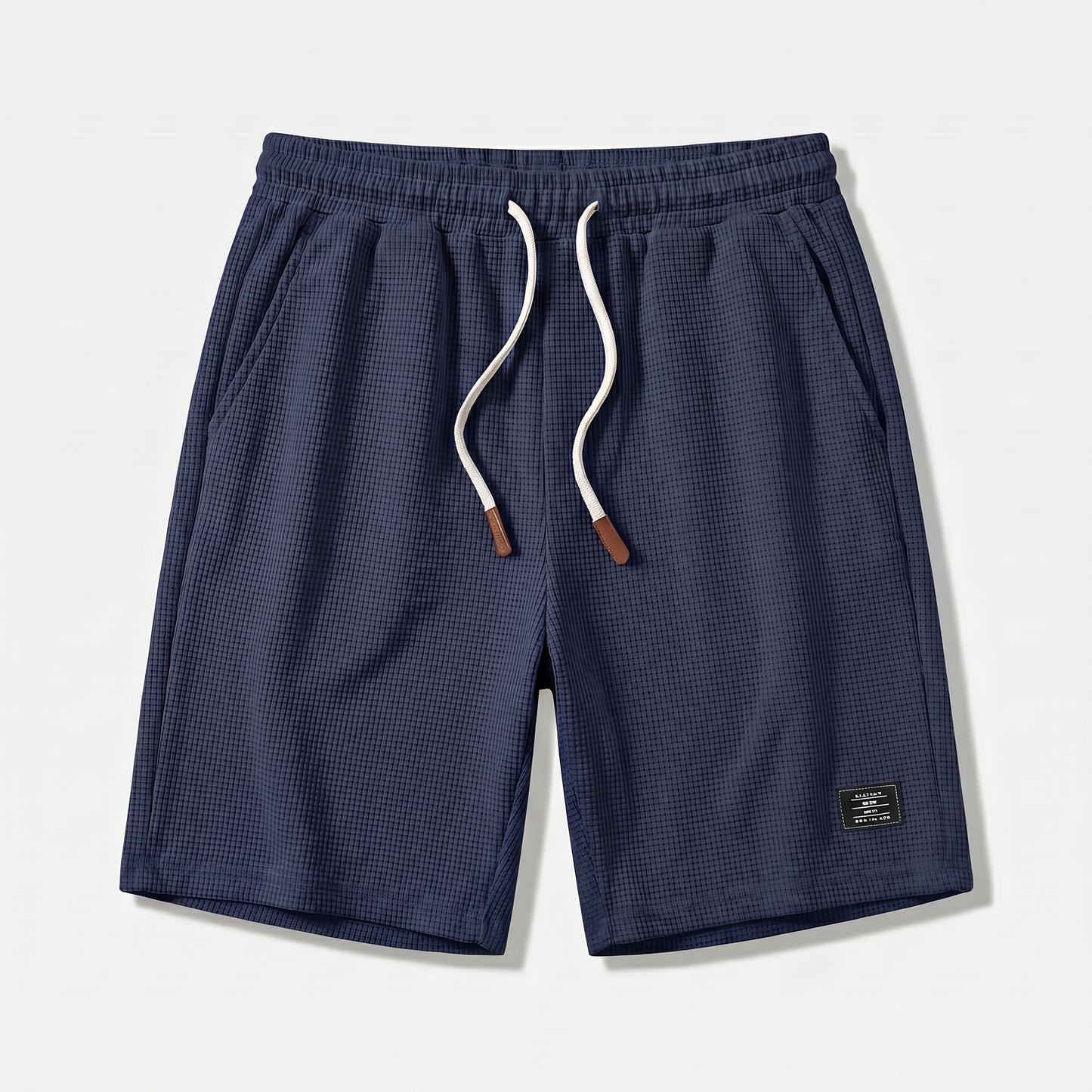 Pantalones cortos de punto waffle de verano con cordón para hombre